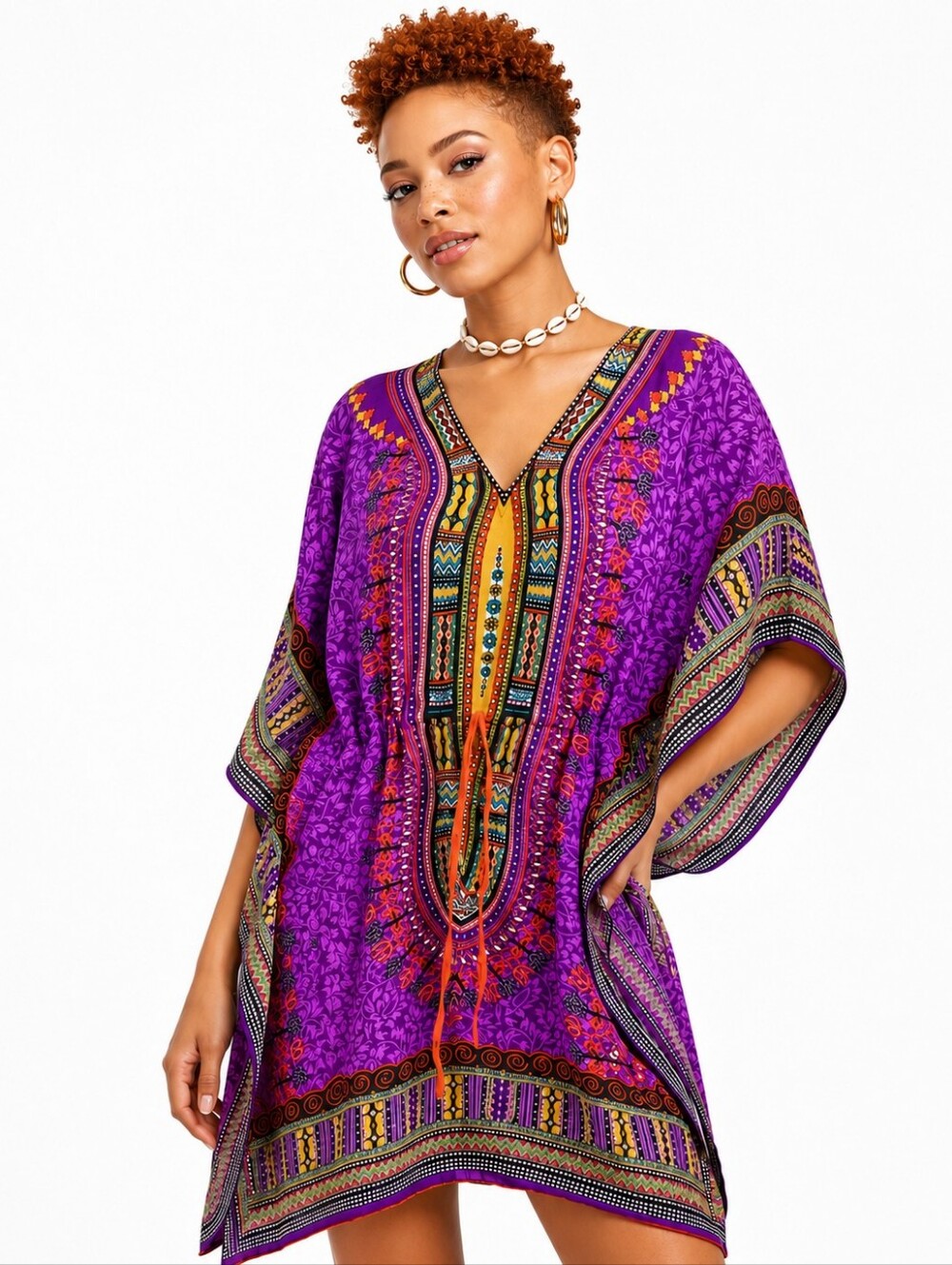 Holboro Purple Ankara Dashiki Kaftan Tunic